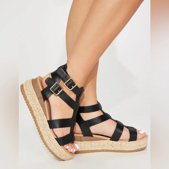 Makayla Gladiator Wedges - Black Size 6.5 - Picture 2 of 4